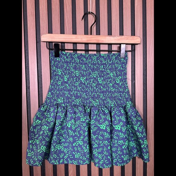 New Miss Behave Skirt 14 / L Womens Green Sadie Smocked Pleated Floral Pull On - Picture 1 of 6